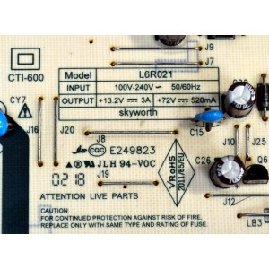 FUENTE DE PODER ORIGINAL PARA TV LG / NUMERO DE PARTE 34395001 / L6R021 / P5262 / SF1810051LM1 / PANEL SDL550WY (LD0-911) / DISPLAY LC550EQGJ (SK)(A4) / MODELO 55UJ6200-UA / 55UJ6200-UA.BWMYLJR