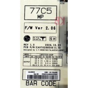 FUENTE DE PODER ORIGINAL PARA TV LG / NUMERO DE PARTE 44469701 / EAX70288506 / EAX70288506(1.0) / LGPS77C5-250P / PANEL AC770AQW / MODELO OLED77C5AUA / OLED77C5AUA.DUSQLJR