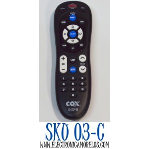 CONTROL REMOTO ORIGINAL PARA TV/DECODIFICADORES CABLE COX / NUMERO DE PARTE URC-3220-R / MG3-3220 / URC-3220BC2-R / Q201001 / P14108-04 / URC-2220-R / P14108-01