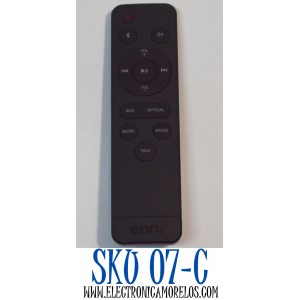 CONTROL REMOTO ORIGINAL PARA BARRAS DE SONIDO ONN / NUMERO DE PARTE MDK-X5 / 100056522 / 100024201 / 100019624 / 100020788 / 100008045 / STV370D / 100015716 / SK023 / 100043839 / CUENTA CON BOTONES PARA BLUETOOTH /AUXILIAR  /OPTICAL / MUSIC /MOVIE / TALK