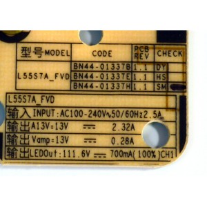 FUENTE DE PODER ORIGINAL PARA TV SAMSUNG / NUMERO DE PARTE BN44-01337H / L55S7A_FVD / BN4401337H / PANEL CY-BF055HGXV8H / DISPLAY LC550EQC (SS)(A4) / MODELO UN55U8000FBXZA