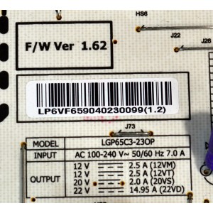 FUENTE DE PODER ORIGINAL PARA TV LG / NUMERO DE PARTE EAY65904023 / LGP65C3-23OP / EPCA48CC2A / 3PCR03223A / 65904023 / MODELO OLED65C3AUA / OLED65C3AUA.DUSQLJR