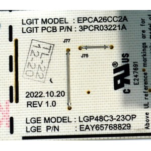 FUENTE DE PODER ORIGINAL PARA TV LG / NUMERO DE PARTE EAY65768829 / LGP18C3-23OP / EPCA26CC2A / 3PCR03221A / 65768829 / PANEL AC480AQL / MODELO OLED48C3PUA / OLED48C3PUA.DUSQLJR