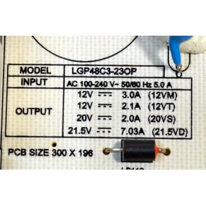 FUENTE DE PODER ORIGINAL PARA TV LG / NUMERO DE PARTE EAY65768829 / LGP18C3-23OP / EPCA26CC2A / 3PCR03221A / 65768829 / PANEL AC480AQL / MODELO OLED48C3PUA / OLED48C3PUA.DUSQLJR