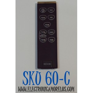CONTROL REMOTO PARA BARRAS DE SONIDO VIZIO / NUMERO DE PARTE 90207123602 / MODELO VSB200 / VSB210 / VSB211 / VSB205 / VSB206 / VSB207 / VSB210WS / VSB211WS / COMPATIBLE CON SISTEMAS DE CINE EN CASA VIZIO