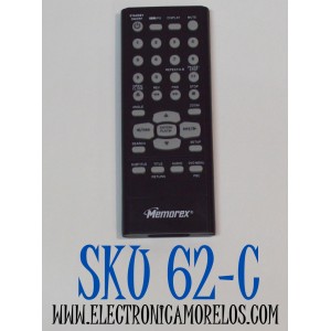 CONTROL REMOTO ORIGINAL PARA UN REPRODUCTOR DE DVD MEMOREX / NUMERO DE PARTE MVD2045 / MVD2047 / MVD2040 / MVD2015 / MVD2016 / MVD-2020 / MVD-2022 / MVD2037 / MVD2050 / MVD2040BLK / MVD2042  / CONECTIVIDAD INFRARROJOS 
