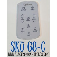 CONTROL REMOTO ORIGINAL PARA AIRE ACONDICIONADO MIDEA / NUMERO DE PARTE RG15C1/E / C755 / RG57H4 / RG15B1/E / RG57H4B / 17317000A50553 / 17317000A53591 / R07/BGE / RG10F2B2 / BGEFU1 / R51M/E / R05/BGE / R11HG / MODELO MAW06R1YWT / MAW08S1YWT / MAW12SYWT