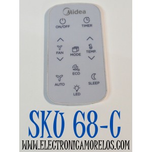 CONTROL REMOTO ORIGINAL PARA AIRE ACONDICIONADO MIDEA / NUMERO DE PARTE RG15C1/E / C755 / RG57H4 / RG15B1/E / RG57H4B / 17317000A50553 / 17317000A53591 / R07/BGE / RG10F2B2 / BGEFU1 / R51M/E / R05/BGE / R11HG / MODELO MAW06R1YWT / MAW08S1YWT / MAW12SYWT
