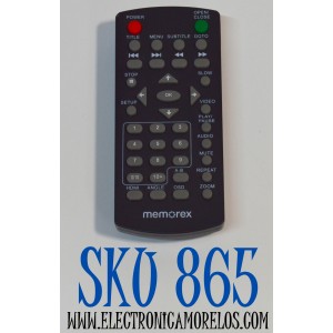 CONTROL REMOTO ORIGINAL MEMOREX PARA REPRODUCTORES DE DVD / NUMERO DE PARTE MVD2047 / MVD2015 / MVD2016 / 076R0JT010 / RTMVD2015