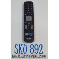 CONTROL REMOTO ORIGINAL PARA SMART TV SHARP / NUMERO DE PARTE  EN2G27S / YKQR2A / EN2A27S / EN2A27ST / EN2027S / MODELO LN-75N8000 / LC-40N5000 / LC50N6000 / LC-55N7000 / LC-43N6100 / LC-55N620CU / COMPATIBLE CON ALGUNOS MODELOS DE LA MARCA HISENSE