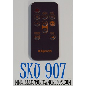 CONTROL REMOTO ORIGINAL KLIPSCH PARA VARIOS SISTEMAS DE ALTAVOCES Y BARRAS DE SONIDO DE LA MARCA / NUMERO DE PARTE 1062590 / 1062775 / RT1062590 / RT1062775 / MODELO RSB-3 / R-15PM / R-51PM / R-41PM / R-4B / RSB-6 / RSB-8 / RSB-11 / RSB-14