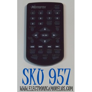 CONTROL REMOTO ORIGINAL PARA REPRODUCTOR DVD MEMOREX / NUMERO DE PARTE RT076R0JT020 / 845-D47-BT1DVDBMEH / MODELO MVD2015 / MVD2016 / MVD2040 / MVD2042 / MVD2047 / MVDP1085 / MVP1088 / MVP1102 / CONECTIVIDAD INFRARROJO