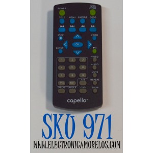 CONTROL REMOTO ORIGINAL PARA REPRODUCTOR DE DVD CAPELLO / NUMERO DE PARTE CAP001 / MBE345 / MODELO CVD2216 / CVD2216BLK / CVD2216PNK / MVD-2040