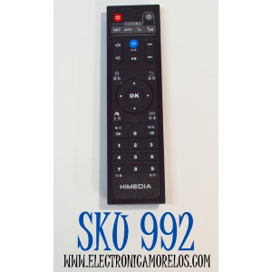 CONTROL REMOTO ORIGINAL PARA UN DECODIFICADOR / REPRODUCTOR MULTIMEDIA DE LA MARCA HIMEDIA / COMPATIBLE CON VARIOS MODELOS DE TV BOX ANDROID TV DE LA MARCA COMO LA SERIE Q1 / Q2 / Q3 / Q5 / Q10 / Q12 / H2 / H7 / H8 / NUMERO DE PARTE HCY-33C / HD600A