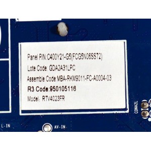 MAIN FUENTE COMBO ORIGINAL NUEVA PARA TV RCA FULL HD ROKU TV / NUMERO DE PARTE MB-M9011-P-CL-0001 / MBA-RKM9011-FC-A0004-03 / 95105116 / 18134210034 / 2E08615A0 / PANEL C400Y21-G5 / MODELO RTV4023FR