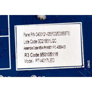 MAIN FUENTE COMBO ORIGINAL NUEVA PARA TV POLAROID FULL HD / NUMERO DE PARTE MB-M9011-P-CL-0001 / MBA-RKM9011-FC-A0004-03 / 95105116 / 18134210034 / 2E08815A0 / PANEL C400Y21-G5 / MODELO PTV4017ILED