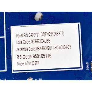 MAIN FUENTE COMBO ORIGINAL NUEVA PARA TV ATVIO FULL HD ROKU TV / NUMERO DE PARTE MB-M9011-P-CL-0001 / MBA-RKM9011-FC-A0004-03 / 950105116 / 18134210034 / 2E08815A0 / PANEL C400Y21-G5 / MODELO ATV4022FR