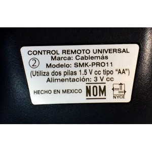 CONTROL REMOTO UNIVERSAL ORIGINAL NUEVO SMK / CABLEMAS  / NUMERO DE PARTE SMK-PRO11 / PUEDE CONTROLAR MULTIPLES DISPOSITIVOS ELECTRONICOS COMO TELEVISORES / DECODIFICADORES STB / REPRODUCTORES DE DVD / VCR / SISTEMA DE CABLE