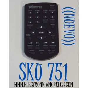 CONTROL REMOTO ORIGINAL NUEVO PARA REPRODUCTOR DVD MEMOREX / NUMERO DE PARTE RT076R0JT020 / 845-D47-BT1DVDBMEH / MODELO MVD2015 / MVD2016 / MVD2040 / MVD2042 / MVD2047 / MVDP1085 / MVP1088 / MVP1102 / CONECTIVIDAD INFRARROJO