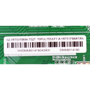 KIT DE TARJETAS ORIGINAL PARA TV PHILIPS / NUMERO DE PARTE MAIN 02-1RT51FBMA-T02T / 1RT51FB / FUENTE 81-PBE122-Z215001 / ZW9250 / T-CON E3CCBB7000140  / CV700U2-T01  / PANEL LVU700CHDX E0061 / DISPLAY CV700U2-T01 REV:04 / MODELO70PUL7553/F7