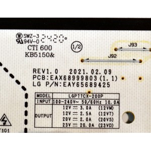 KIT DE TARJETAS ORIGINAL PARA TV LG / NUMERO DE PARTE MAIN EBT67871602 / EAX70145104 / 67871602 / FUENTE EAY65689425 / EAX68999803 / 65689425 / T-CON 6871L-7669A / 6870C-0920D / 7669A / PANEL AC770AQL / MODELO OLED77B4AUA / OLED77B4AUA.DUSQLJR