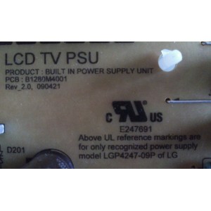 FUENTE DE PODER LG EAY58584001 / LGP4247-09P / B1280M4001 / MODELO 47LH30