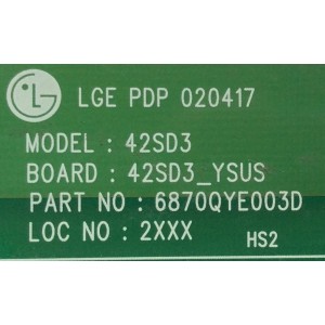 Y-SUS / LG 6871QYH018B / 6870QYE003D / 42SD3_YSUS / MODELO GTW-P42M102	