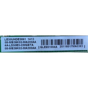 MAIN PARA TV TCL / NUMERO DE PARTE GLE951004A / 40-MS39KV-MAC4HG / 08-MS39K02-MA200AA / 08-MS39K02-MA300AA / 4A-LD50E5-CMGSTA / V8-MS39N02-LF1V026(E3) / MS39KV / MODELO LE50UHDE5691
