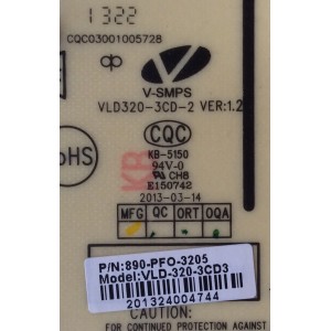 FUENTE DE PODER / SEIKI 890-PFO-3205 / VLD320-3CD-2 VER:1.2 / CQC03001005728 / MODELO SC32HT04	