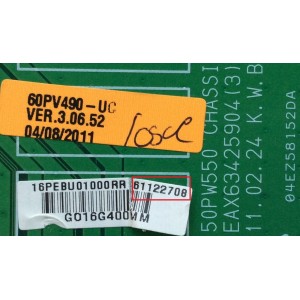 MAIN / LG EBR61122708 / 61122708 / EAX63425904 / MODELO 50PV490-UC	