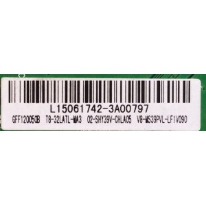 MAIN FUENTE (COMBO) PARA TV TCL / NUMERO DE PARTE L15061742 / TP.MS3393T.PB710 / MS39PV / GFF120050B / T8-32LATL-MA3 / 02-SHY39V-CHLA05 / V8-MS39PVL-LF1V090 / MODELO 32''