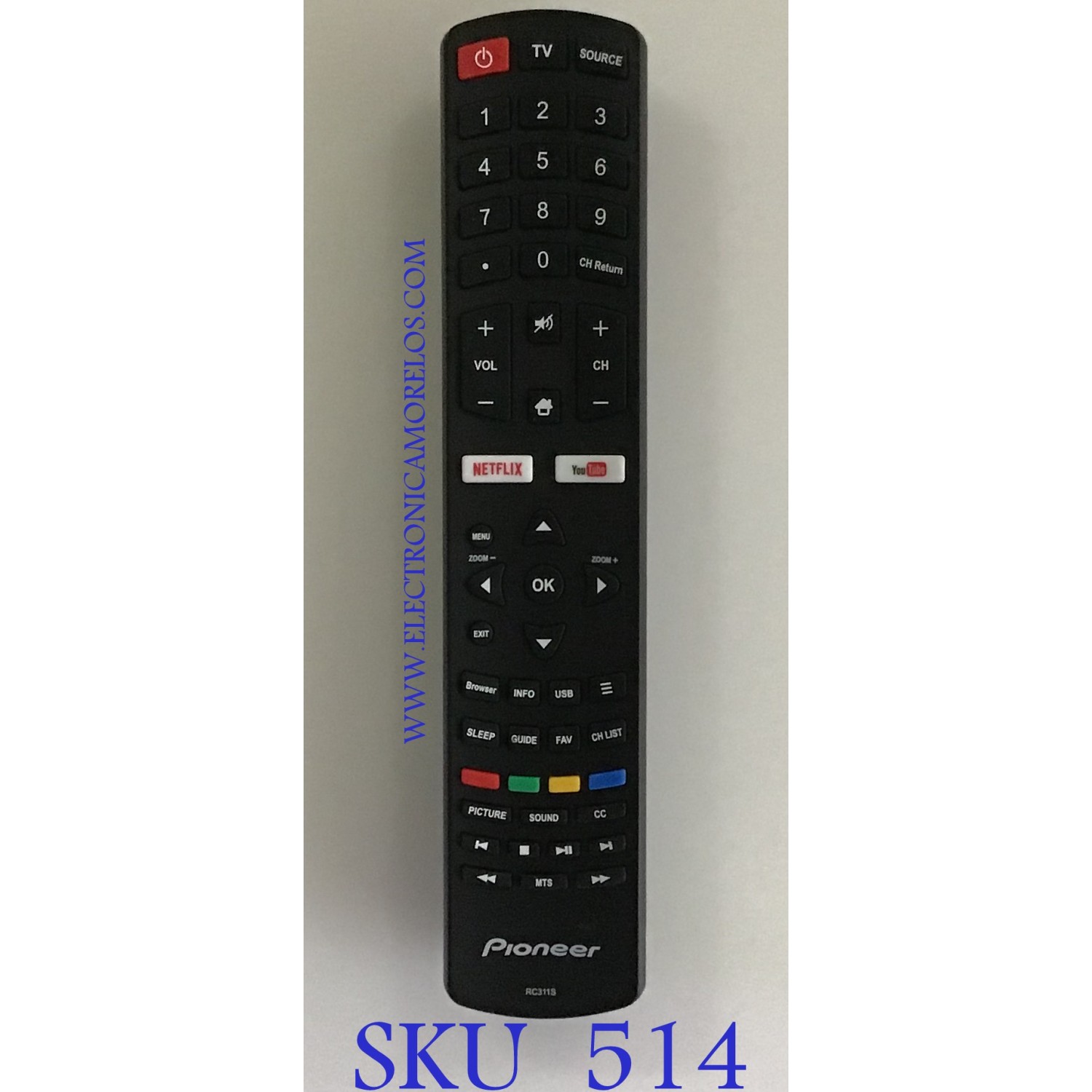CONTROL REMOTO PIONEER SMART TV / 06-531W52-PI01X / RC311S / T170805001788R2