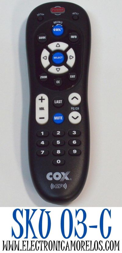 CONTROL REMOTO ORIGINAL PARA TV/DECODIFICADORES CABLE COX / NUMERO DE PARTE URC-3220-R / MG3-3220 / URC-3220BC2-R / Q201001 / P14108-04 / URC-2220-R / P14108-01
