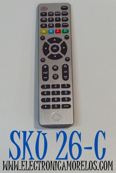 CONTROL REMOTO ORIGINAL GE PARA OPERAR HASTA 4 DISPOSITIVOS DIFERENTES COMO TELEVISORES / REPRODUCTORES DE BLU-RAY/DVD / RECEPTORES DE CABLE/SATELITE / BARRAS DE SONIDO / COMPATIBLE CON VARIAS MARCAS / NUMERO DE PARTE 33709 / 33709 CL5