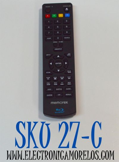 CONTROL REMOTO ORIGINAL PARA REPRODUCTOR DE BLU-RAY MEMOREX / NUMERO DE PARTE MVBD2535GPH / MVBD2530GPH / MODELO MVBD2510 / MVBD2520 / MVBD2535 / MVBD2530