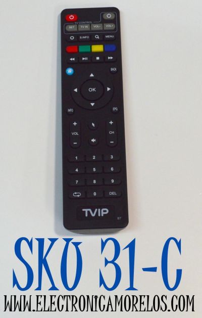 CONTROL REMOTO ORIGINAL PARA TV/DECODIFICADORES SET-TOP BOXES DE TVIP / ES COMPATIBLE CON VARIOS MODELOS DE TVIP INCLUYENDO V.410 / V.412 / V.415 / V.605 / V.S300 / V.525 / V.416 /V. 405 / V.S300 / V.605SE / V.706 / NUMERO DE PARTE TVIP S-BOX