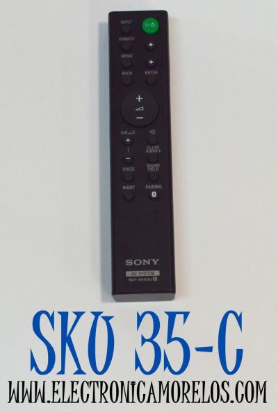 CONTROL REMOTO ORIGINAL SONY PARA SISTEMAS DE AUDIO Y VIDEO / COMPATIBLE CON BARRAS DE SONIDO / NUMERO DE PARTE RMT-AH101U / 1-492-931-12 / RMT-AH102U / RMT-AH300U / RMT-AH200U / MODELO SA-CT380 / HT-CT380 / HT-CT780 / HT-CT381 / SA-WCT180 / HT-XT100