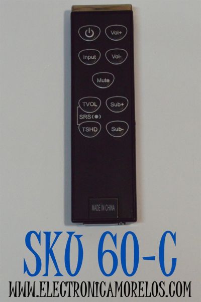 CONTROL REMOTO PARA BARRAS DE SONIDO VIZIO / NUMERO DE PARTE 90207123602 / MODELO VSB200 / VSB210 / VSB211 / VSB205 / VSB206 / VSB207 / VSB210WS / VSB211WS / COMPATIBLE CON SISTEMAS DE CINE EN CASA VIZIO