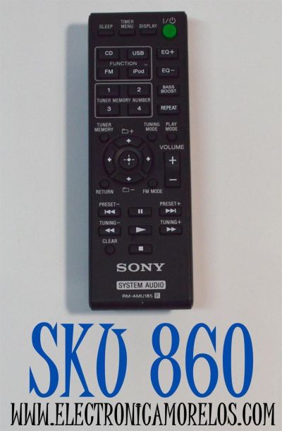 CONTROL REMOTO ORIGINAL SONY PARA SISTEMAS DE AUDIO / INCLUYE BOTONES PARA FUNCIONES COMO CD/USB/FM/iPOD/ NUMERO DE PARTE RM-AMU185 / RM-AMU185R /A1970520A / MODELO MHC-EC619iP / HCD-EC619iP / SS-ECL5 /MHC-EC719IP /MHC-EC919IP / HCD-EC619IP / MHC-EC619IP