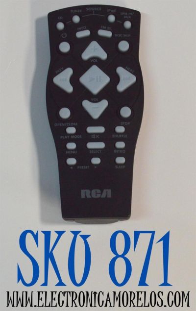 CONTROL REMOTO  RCA UNIVERSAL PARA TV. VCR . AUX.  CATV.  / CUENTA CON BOTONES PARA CONTROLAR DIVERSAS FUNCIONES COMO SINTONIZADOR TUNER/CD/iPOD/ENTRADA LINEA/AUXILIAR / NUMERO DE PARTE RS2652 / RS-2654 / RS2654