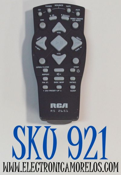 CONTROL REMOTO ORIGINAL RCA PARA SISTEMA DE AUDIO/MINICOMPONENTE CON FUNCIONES DE CD / SINTONIZADOR AM/FM / TAPE / ENTRADA DE AUXILIAR / NUMERO DE PARTE RS 2651 / RS2650 / RS3532 / RS3531 / RS2653 /RS2663/RS2620 /RS2635/RS2635B /RS2640B /RS2614 / RS2650B