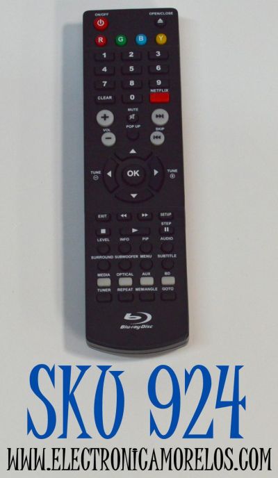 CONTROL REMOTO ORIGINAL PARA VARIOS SISTEMAS DE CINE EN CASA Y REPRODUTORES DE BLU-RAY/DVD DE RCA / NUMERO DE PARTE RTB1013  / MODELO RTB1016WE / RTB1016W / RTB1013 / RTB1016 / RTB10220 / RTB10223 / RTB10323LW / RTB10323L / RTB1100 / BCR11072E / BCR11082E
