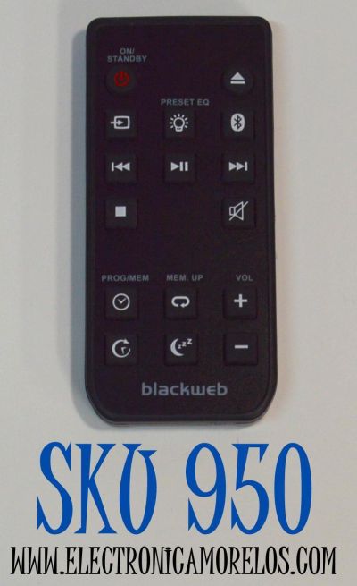 CONTROL REMOTO ORIGINAL PARA EL SISTEMA DE AUDIO ESTEREO CON REPRODUCTOR DE CD BLUETOOTH BLACKWEB / COMPATIBLE CON EL SISTEMA DE BARRA DE SONIDO BLACKWEB / NUMERO DE PARTE R7115S / R7114S / BWA17AA005 / BWA18SB001 / BWD19AAA06 / BWD19AAA07 / 100008725