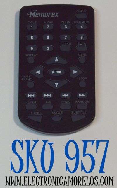 CONTROL REMOTO ORIGINAL PARA REPRODUCTOR DVD MEMOREX / NUMERO DE PARTE RT076R0JT020 / 845-D47-BT1DVDBMEH / MODELO MVD2015 / MVD2016 / MVD2040 / MVD2042 / MVD2047 / MVDP1085 / MVP1088 / MVP1102 / CONECTIVIDAD INFRARROJO