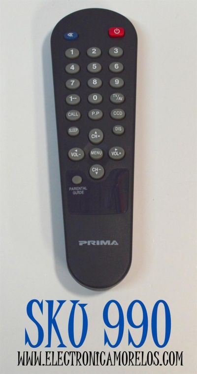 CONTROL REMOTO ORIGINAL PARA TV PRIMA / NUMERO DE PARTE SRC-607 / B431 / RC-C01-0C / TCO-022